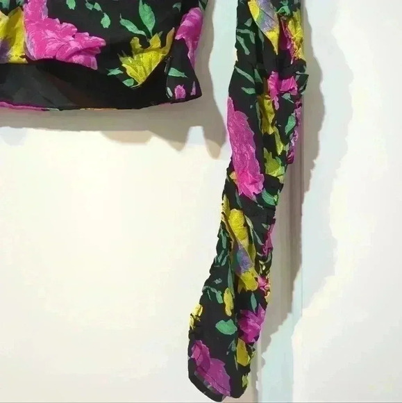 ZARA | Pink/Black/Yellow/Green Rcuhed Long  Sleeve Corset Crop Top - Picture 6 of 8